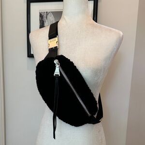 NWOT- Aimee Kestenberg Milan Bum Black Shearling And Leather Crossbody Sling Bag